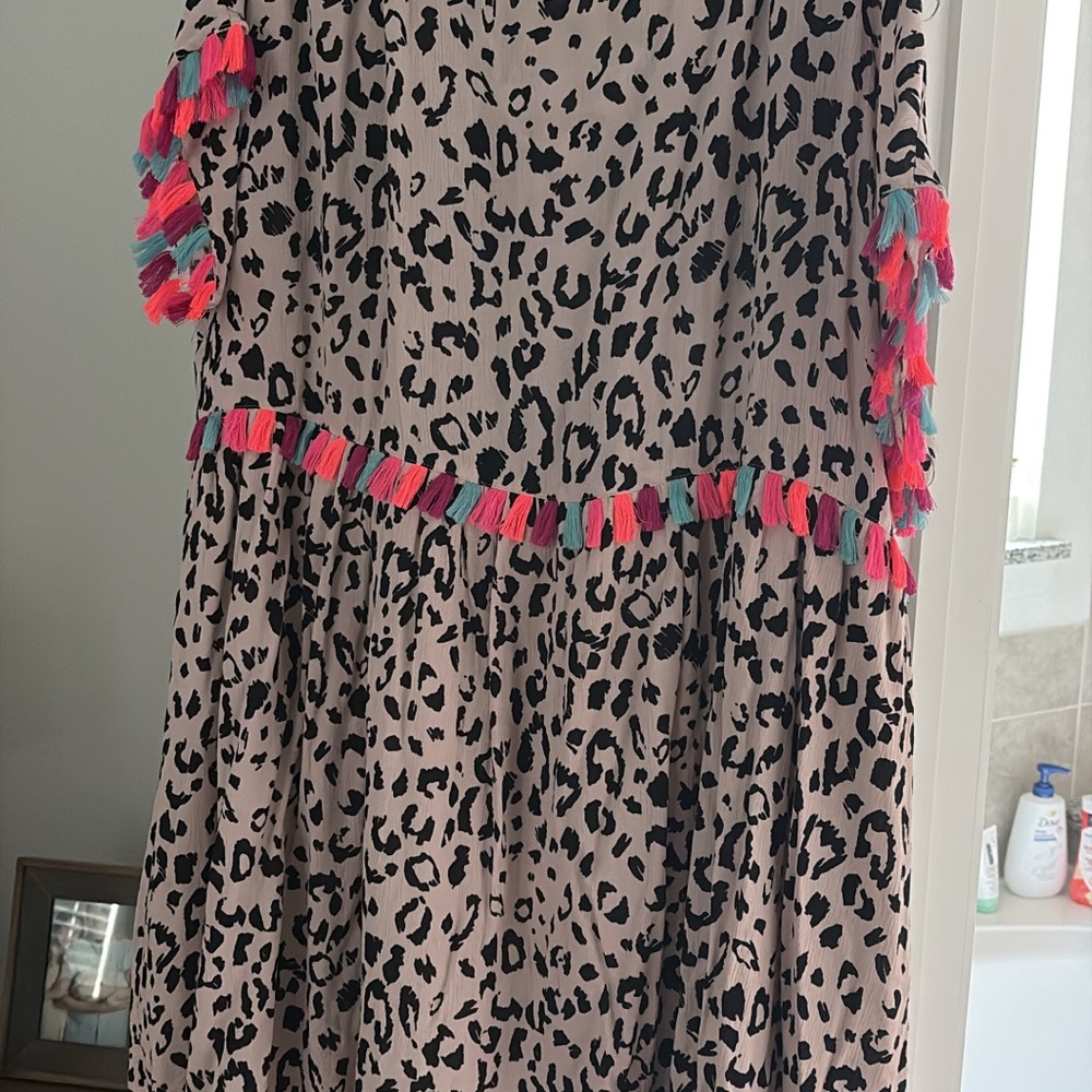 Chic Soul Leopard Dress with Pink and Blue Tassels